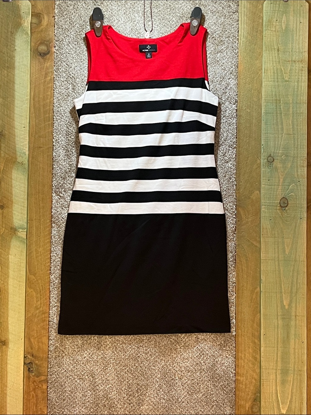 Ronni Nicole Red, Black & White Striped Sheath Dress